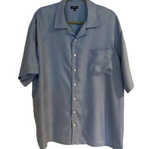 J. Peterman Men's Short Sleeve 100% Silk Solid Light Blue Button Up Large Shirt